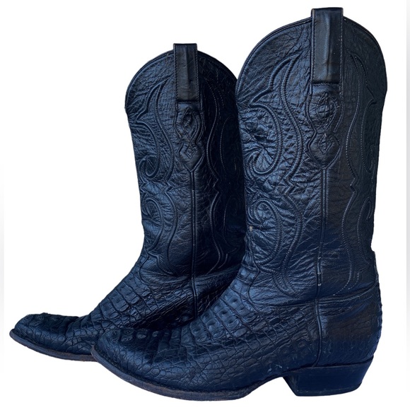 Los Altos Black Animal Textured Leather Cowboy Boots - Picture 10 of 10